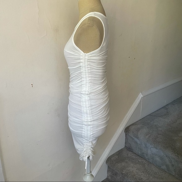 Reigning Queen White Soft Ribbed High Neck Ruched Hillary Dress NWT Size Small - Picture 4 of 9